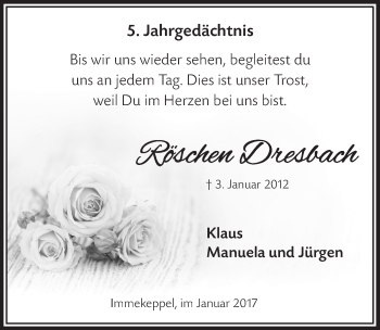 Anzeige von Röschen Dresbach von  Bergisches Handelsblatt 
