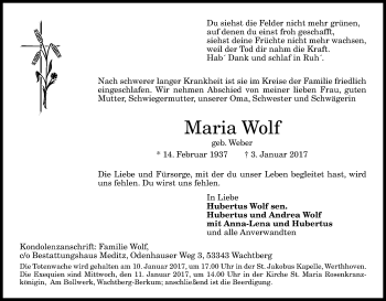 Anzeige von Maria Wolf von Kölner Stadt-Anzeiger / Kölnische Rundschau / Express