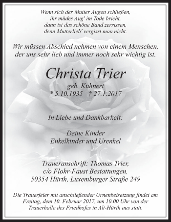 Anzeige von Christa Trier von  Wochenende 