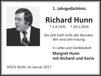Anzeige von Richard Hunn von  Schlossbote/Werbekurier 