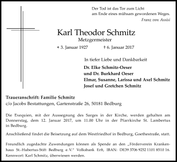 Anzeige von Karl Theodor Schmitz von Kölner Stadt-Anzeiger / Kölnische Rundschau / Express