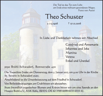Anzeige von Theo Schuster von  Schlossbote/Werbekurier 