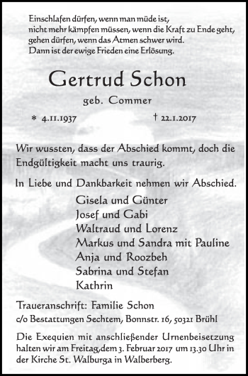 Anzeige von Gertrud Schon von  Schlossbote/Werbekurier 