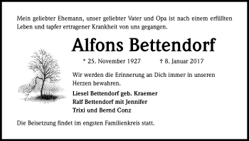 Anzeige von Alfons Bettendorf von Kölner Stadt-Anzeiger / Kölnische Rundschau / Express