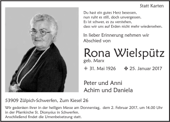 Anzeige von Rona Wielspütz von  Blickpunkt Euskirchen 