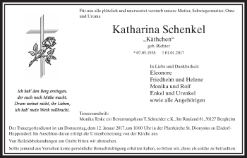 Anzeige von Katharina Schenkel von  Sonntags-Post 