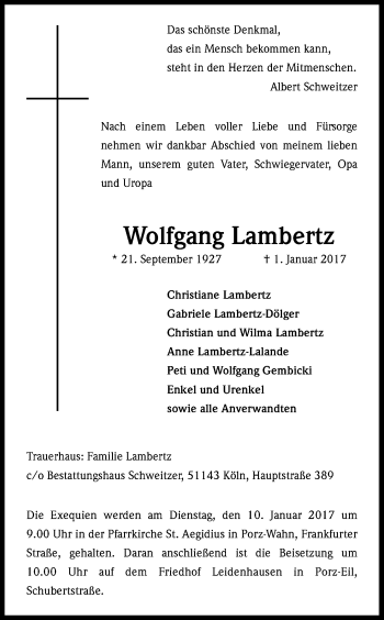 Anzeige von Wolfgang Lambertz von Kölner Stadt-Anzeiger / Kölnische Rundschau / Express