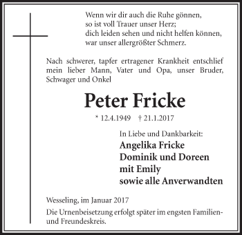 Anzeige von Peter Fricke von  Schlossbote/Werbekurier 