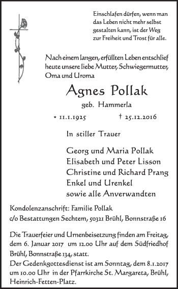 Anzeige von Agnes Pollak von  Wochenende  Schlossbote/Werbekurier 