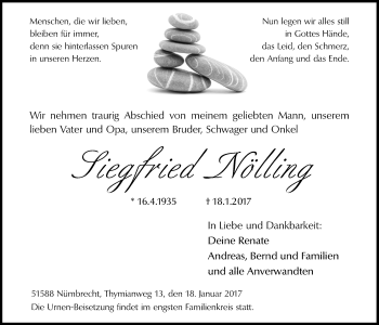 Anzeige von Siegfried Nölling von  Lokalanzeiger 