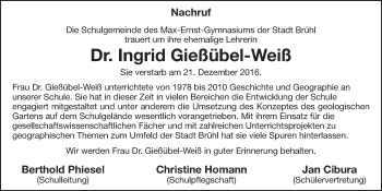 Anzeige von Ingrid Gießübel-Weiß von  Schlossbote/Werbekurier 