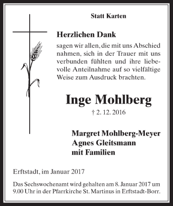 Anzeige von Inge Mohlberg von  Werbepost 