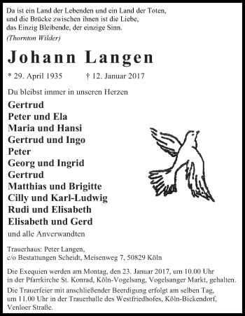 Anzeige von Johann Langen von Kölner Stadt-Anzeiger / Kölnische Rundschau / Express