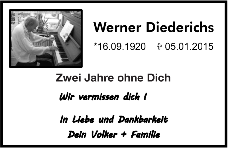  Traueranzeige für Werner Diederichs vom 07.01.2017 aus  Leverkusener Wochenende 