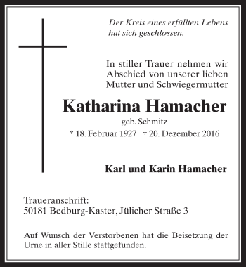 Anzeige von Katharina Hamacher von  Werbepost 