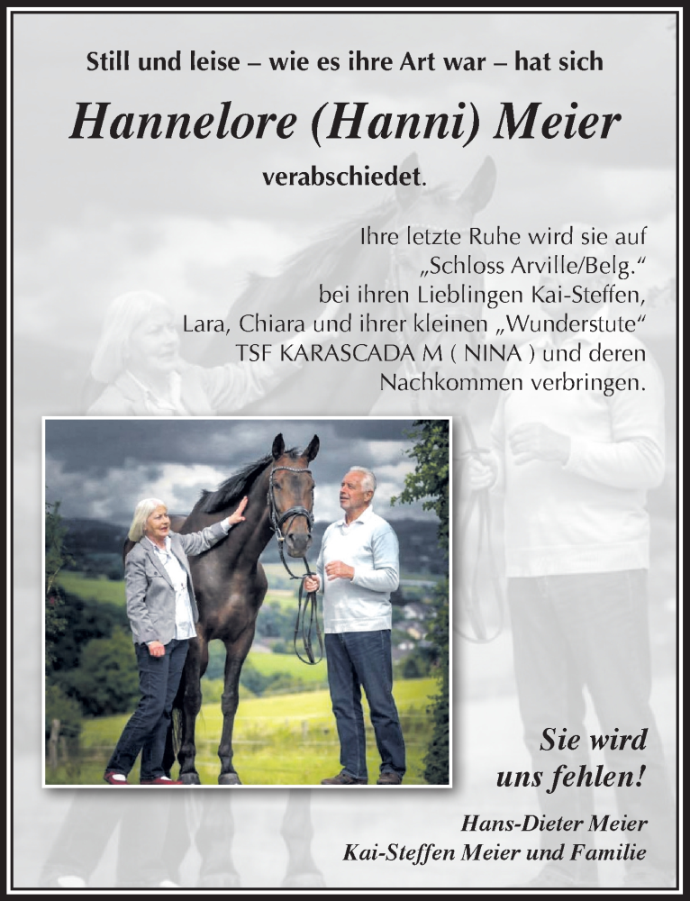  Traueranzeige für Hannelore Meier vom 04.01.2017 aus  Lokalanzeiger 
