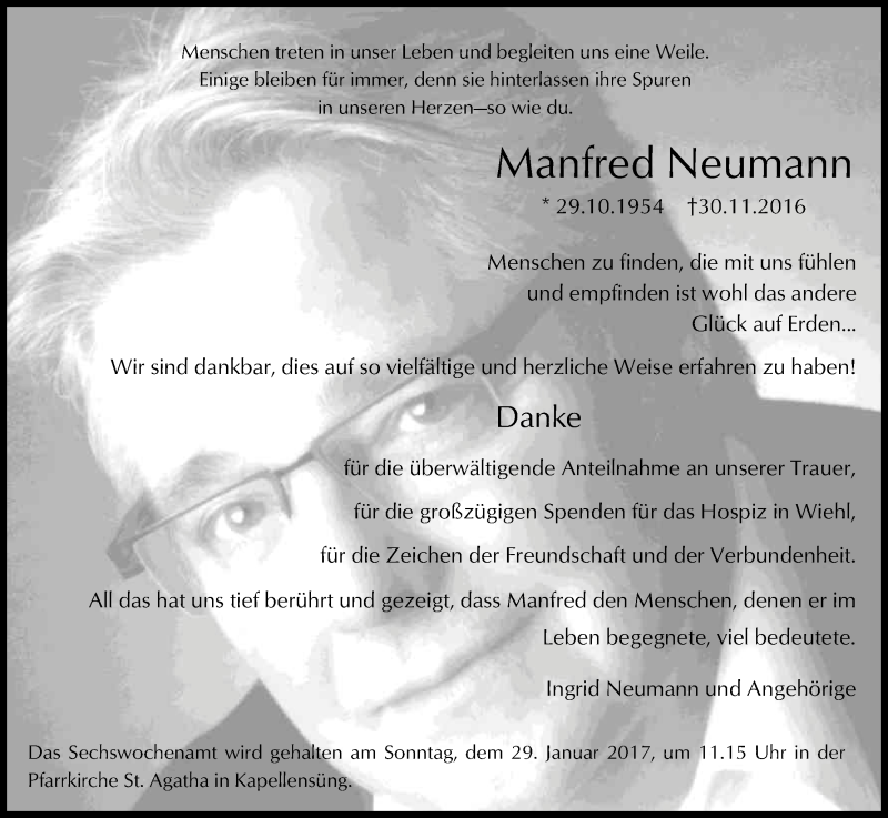  Traueranzeige für Manfred Neumann vom 25.01.2017 aus Kölner Stadt-Anzeiger / Kölnische Rundschau / Express
