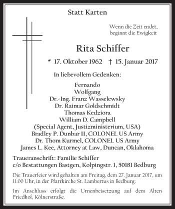 Anzeige von Rita Schiffer von  Werbepost 
