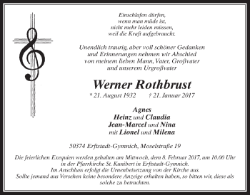 Anzeige von Werner Rothbrust von  Werbepost 