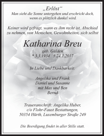 Anzeige von Katharina Breu von  Wochenende 