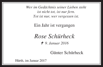 Anzeige von Rose Schürheck von  Wochenende 