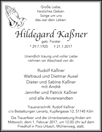 Anzeige von Hildegard Kaßner 