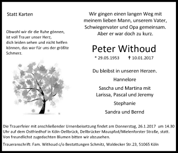 Anzeige von Peter Withoud von Kölner Stadt-Anzeiger / Kölnische Rundschau / Express