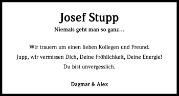 Anzeige von Josef Stupp von Kölner Stadt-Anzeiger / Kölnische Rundschau / Express