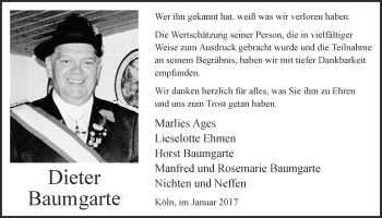 Anzeige von Dieter Baumgarte von  Kölner Wochenspiegel 