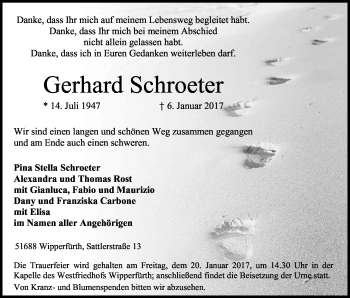 Anzeige von Gerhard Schroeter von Kölner Stadt-Anzeiger / Kölnische Rundschau / Express