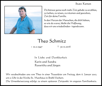 Anzeige von Theo Schmitz von Kölner Stadt-Anzeiger / Kölnische Rundschau / Express