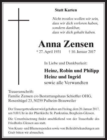 Anzeige von Anna Zensen von  Werbepost 