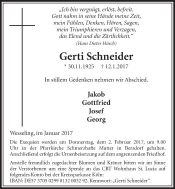 Anzeige von Gerti Schneider von  Schlossbote/Werbekurier 