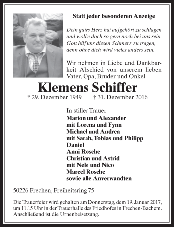 Anzeige von Klemens Schiffer von  Wochenende 