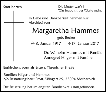 Anzeige von Margaretha Hammes von  Blickpunkt Euskirchen 