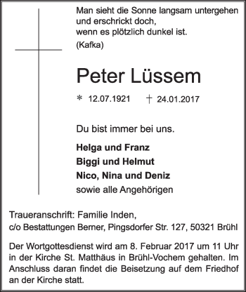 Anzeige von Peter Lüssem von  Schlossbote/Werbekurier 