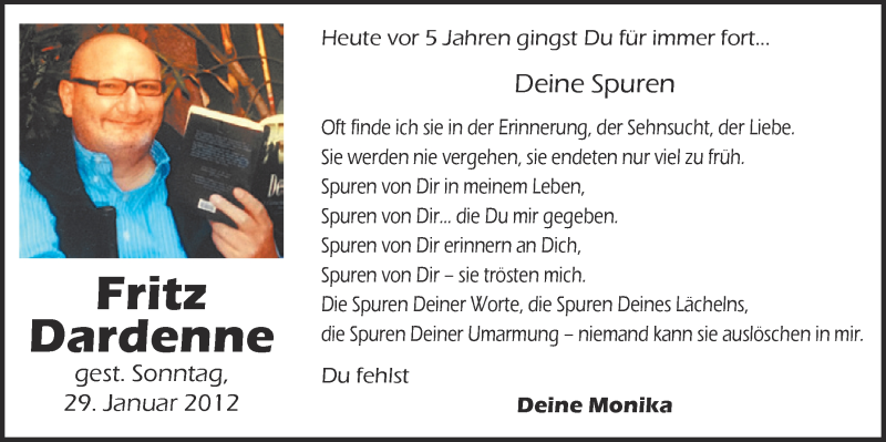  Traueranzeige für Fritz Dardenne vom 28.01.2017 aus  Blickpunkt Euskirchen 