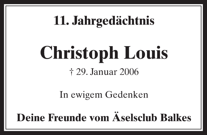  Traueranzeige für Christoph Louis vom 25.01.2017 aus  Werbepost 