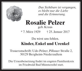 Anzeige von Rosalie Pelzer von  Wochenende 