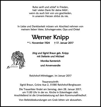 Anzeige von Werner Knipp von Kölner Stadt-Anzeiger / Kölnische Rundschau / Express