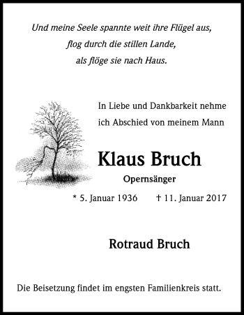 Anzeige von Klaus Bruch von Kölner Stadt-Anzeiger / Kölnische Rundschau / Express