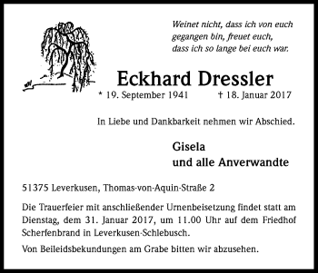 Anzeige von Eckhard Dressler von Kölner Stadt-Anzeiger / Kölnische Rundschau / Express