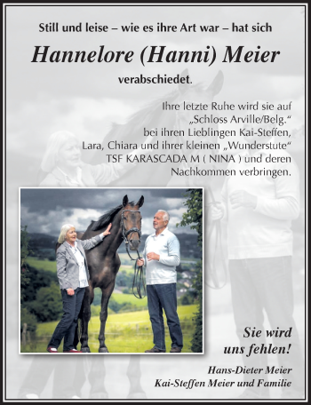 Anzeige von Hannelore Meier von  Lokalanzeiger 