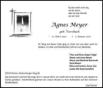 Anzeige von Agnes Meyer von Kölner Stadt-Anzeiger / Kölnische Rundschau / Express