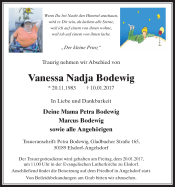 Anzeige von Vanessa Nadja Bodewig von  Werbepost 