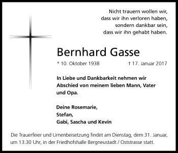 Anzeige von Bernhard Gasse von Kölner Stadt-Anzeiger / Kölnische Rundschau / Express