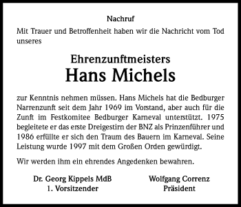Anzeige von Hans Michels von Kölner Stadt-Anzeiger / Kölnische Rundschau / Express