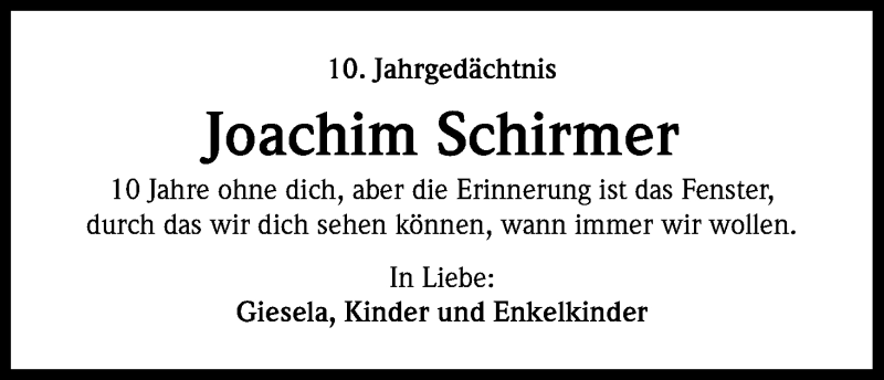  Traueranzeige für Joachim Schirmer vom 05.01.2017 aus Kölner Stadt-Anzeiger / Kölnische Rundschau / Express