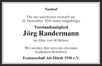 Anzeige von Jörg Randermann von  Sonntags-Post 