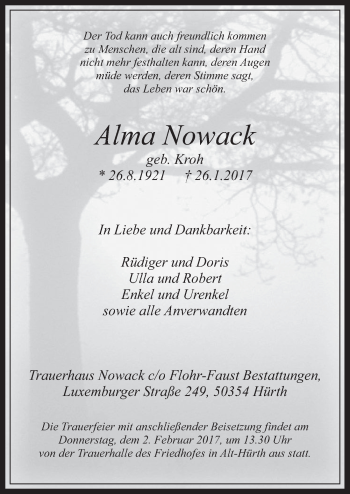 Anzeige von Alma Nowack von  Wochenende 